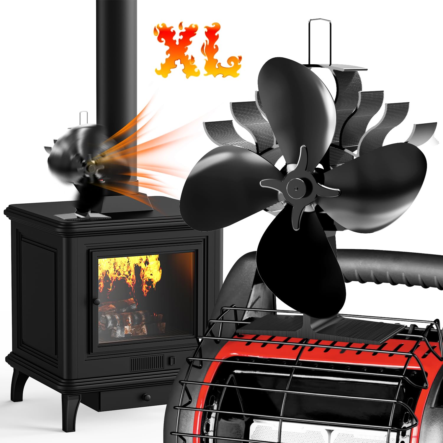 Wood Stove Fan, 4-Blades Heat Powered Stove Fan,Silent Operation Fireplace Fan for Gas/Pellet/Wood Burning Stove