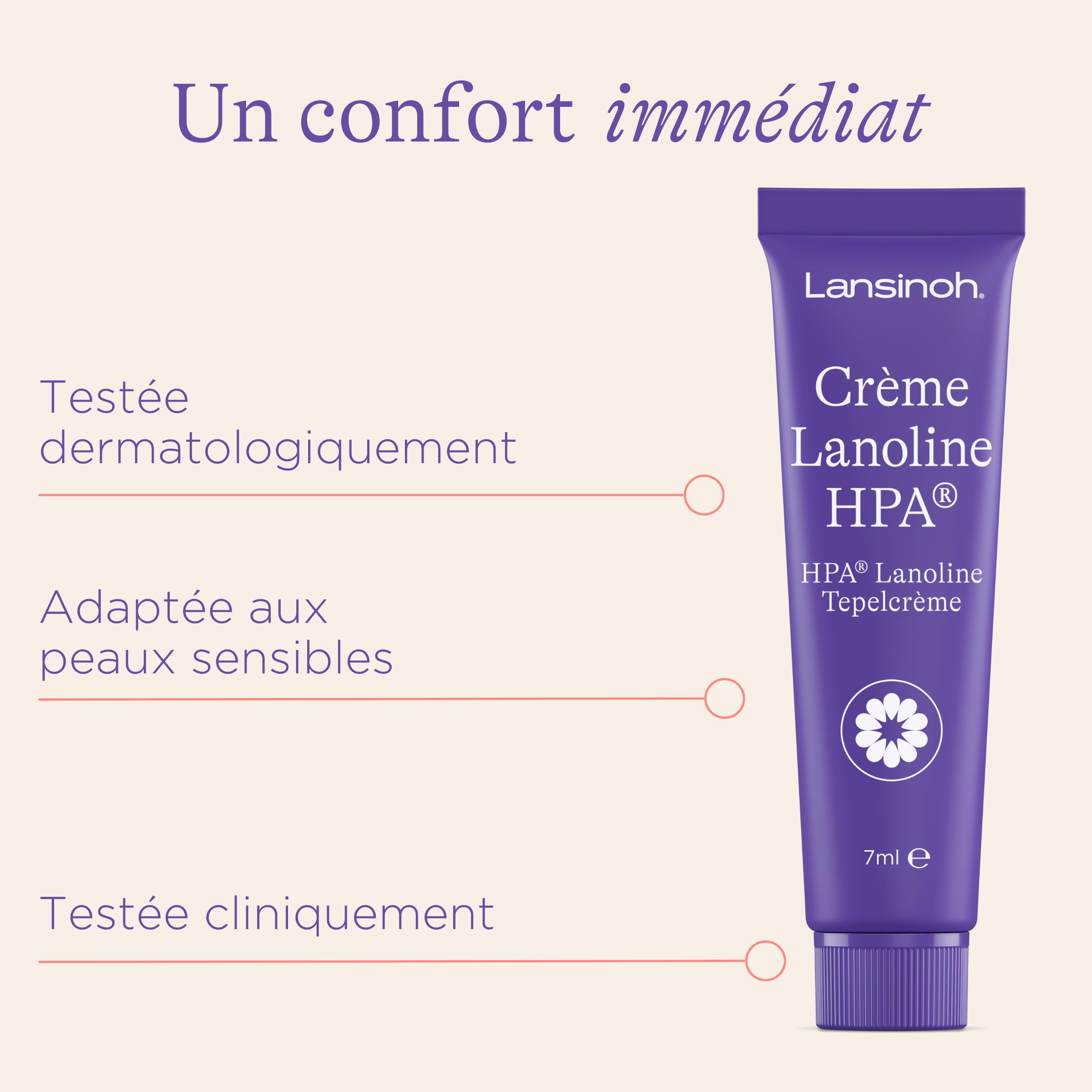 Lansinoh - Crème Lanoline HPA 3 x 7ml - Soin des seins - 100% Naturelle - Soulage Crevasses, Sécheresse & Irritations - Sûre pour Bébé, Sans Rinçage - Allaitement
