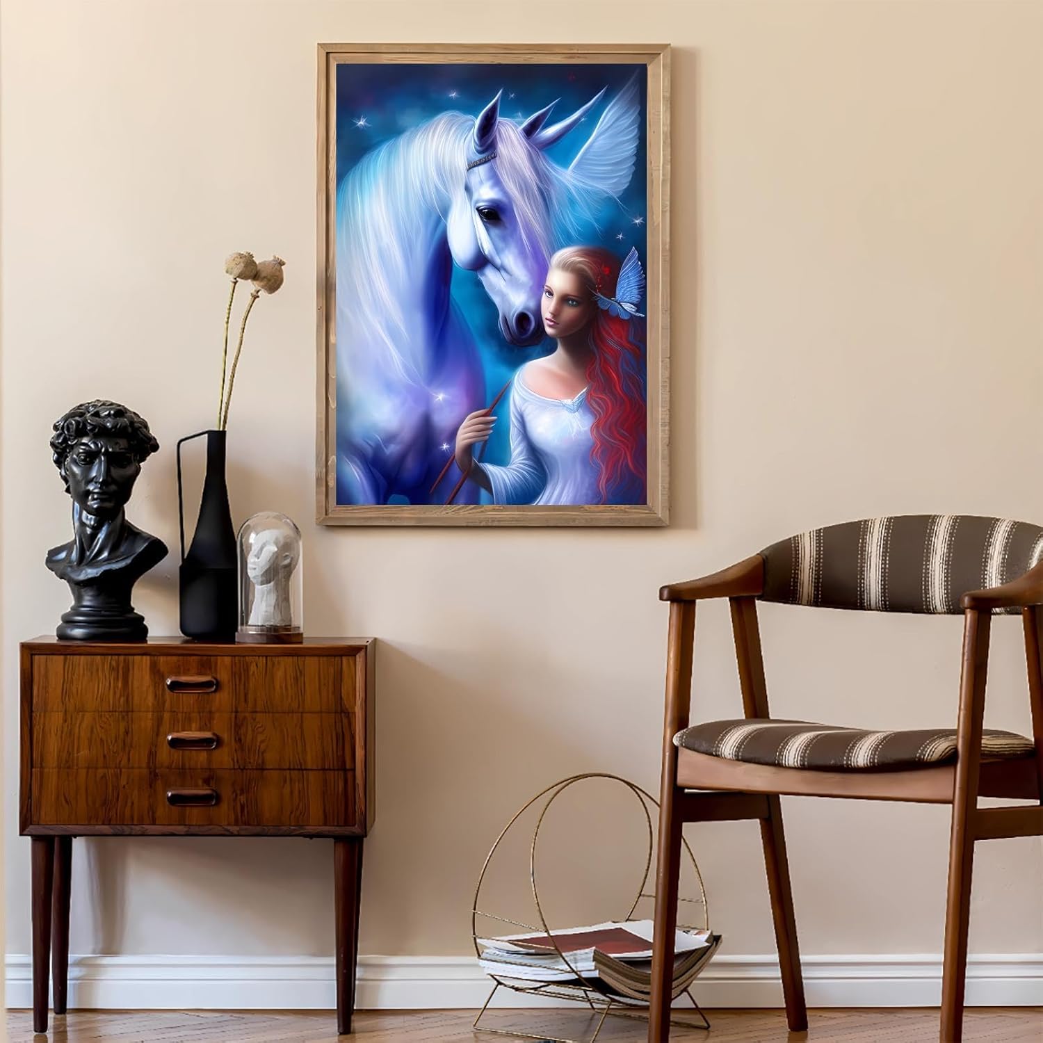 Gabbana 5D DIY Diamond Painting Kits White Horse Fairy, Fairy Diamonds Art Cross Stitch Craft for Home Office Wall Decor 16x20 Inch, WZ-5-ZS-Fairy-0BXFX0-GDHRKK