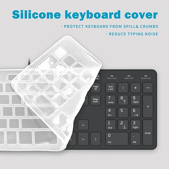 Slim USB Wired Keyboard, Soft Touch and Quiet Key for PC, Laptop and Computer, Full Size QWERTY UK Layout - Black