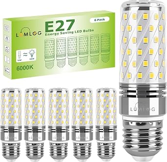 E27 LED Bulbs Cool White 10W 6000K, E27 Edison Screw Light Bulbs, 100W Incandescent Equivalent, 1700LM Non-Dimmable Corn Light for Home Lighting, 220-240V, Pack of 6[Energy Class C] [Energy Class C]