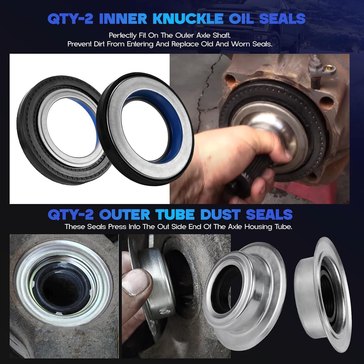 6 Pack Front Axle Knuckle Vacuum Seals & Hub O-Rings & Tube Dust Seals Kit for Ford Super Duty 2005-2019 F250 F350 F450 F550 Repalce # 2017426, 2014835, 54983