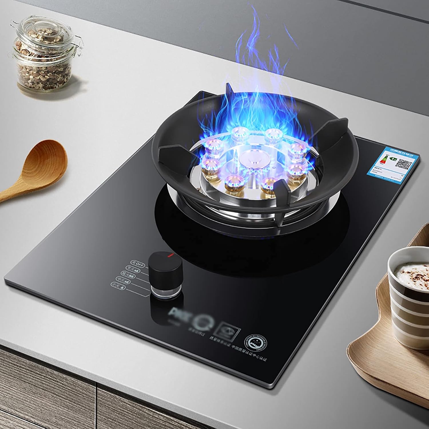 Burner Gas Cooker Stoves 4 5Kw Cooktop Built In Black Tempered Glass Lpg Ng For(NG)
