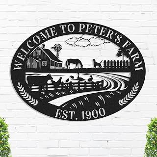 Personalized Horse Chicken Cow Metal Farm Sign, Custom Farm Animals Hanging Outdoor Barn Ranch Sign, Customized Farmhouse Decor Family Name Last Name Sign