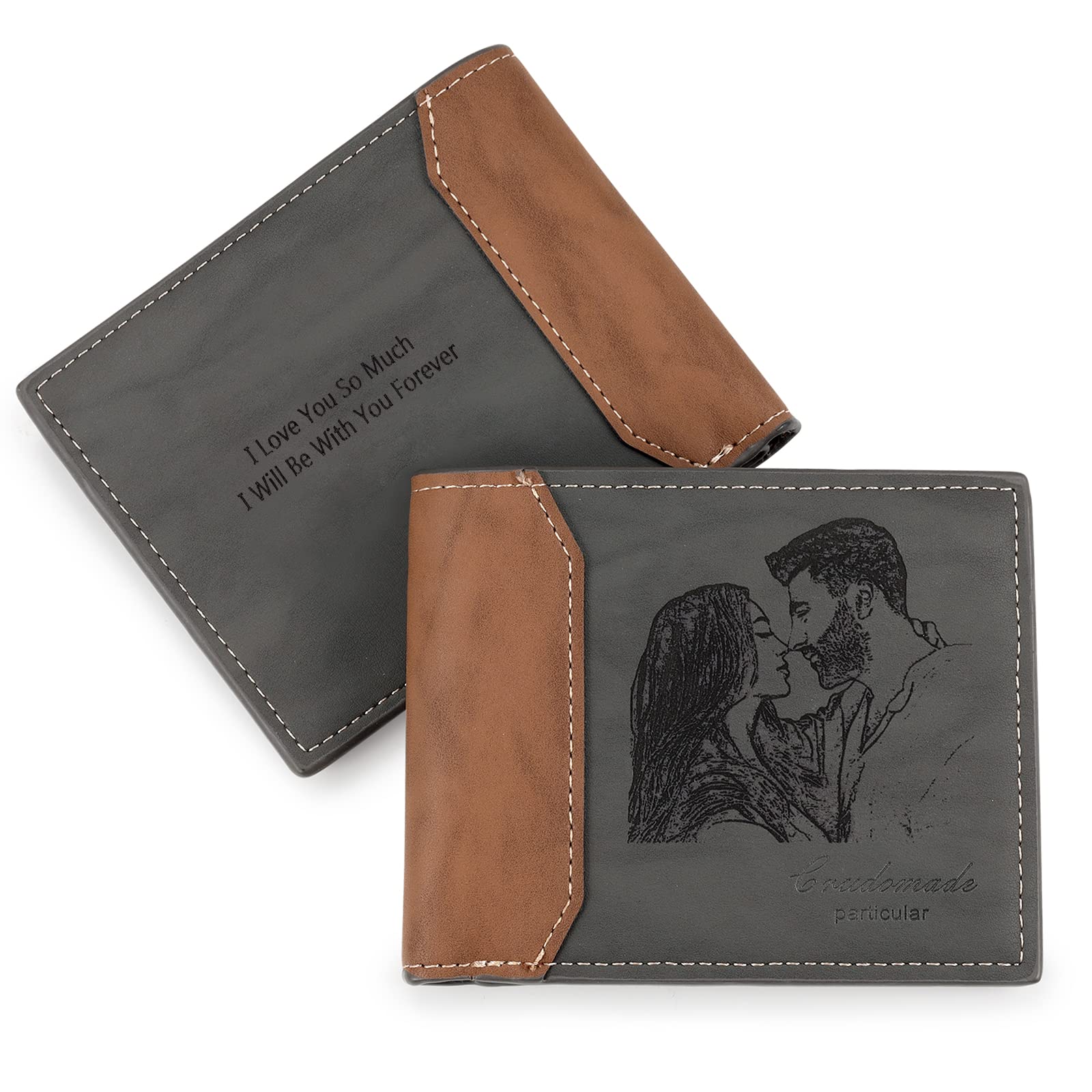 SimpleQ Custom Wallets for Men, Personalized Mens Wallet with Engraved Picture & Name Slim Leather Bifold Wallet Customized Photo Gifts for Men Dad