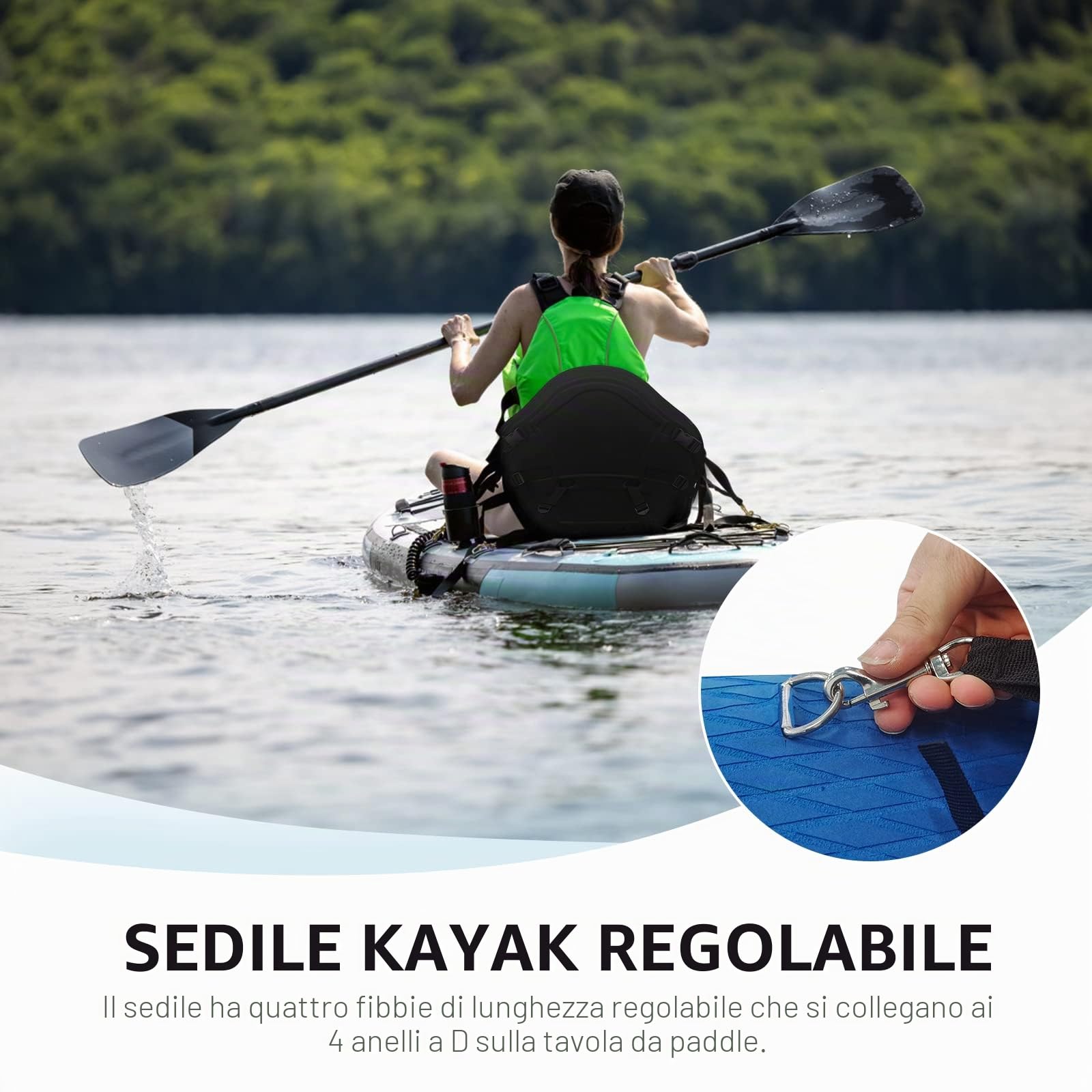 Sedile rimovibile e regolabile per kayak e barche a remi, accessorio tavola da surf con schienale 51 x 45 cm, seduta imbottita 32 x 38 cm