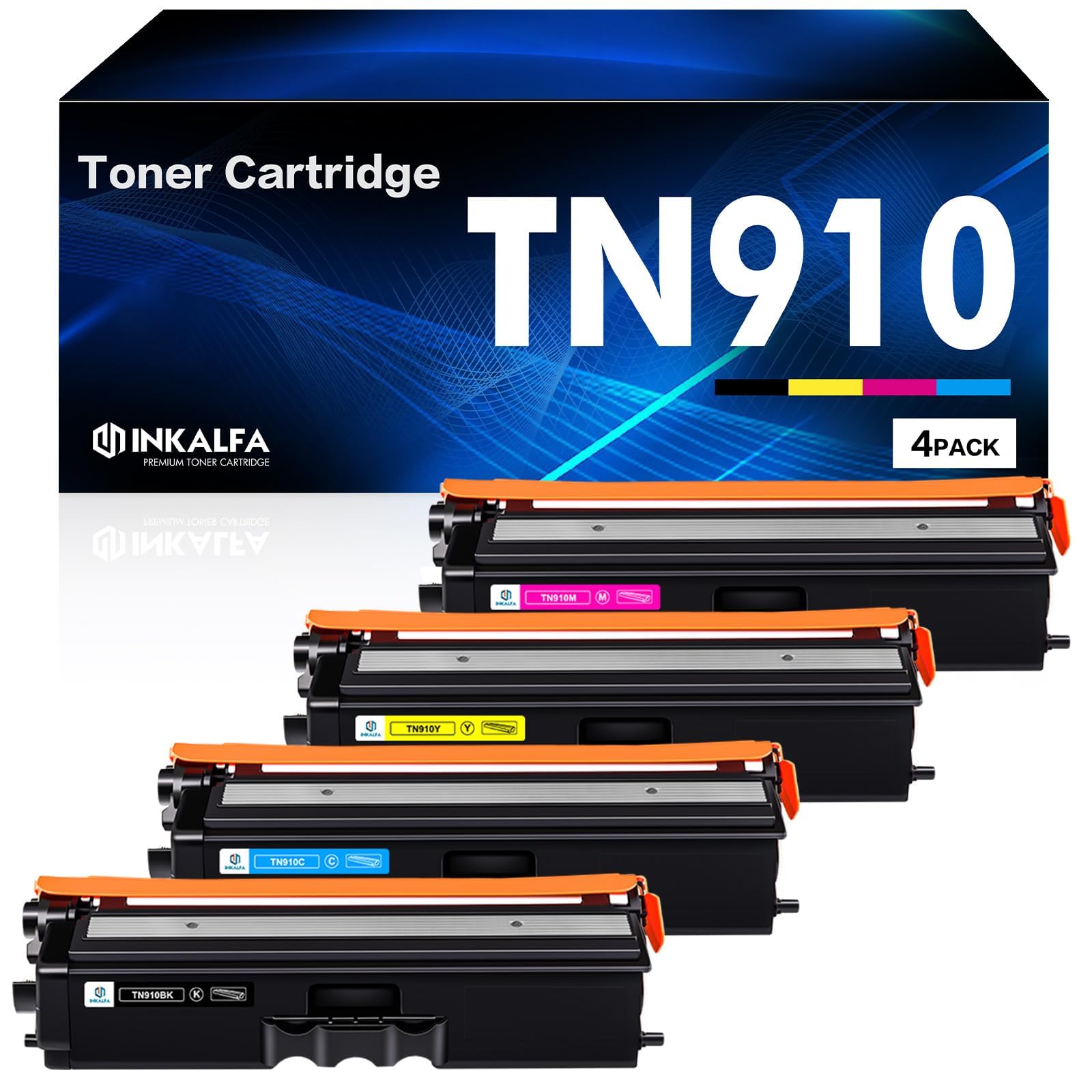 inkalfa TN910 TN 910 TN-910 Toner Kompatibel für Brother TN910 TN 910 MFC-L9570CDW HL-L9310CDW HL-L9310CDWT HL-L9310CDWTT MFC-L9570CDWT (Schwarz Cyan Gelb Magenta, 4-Pack)