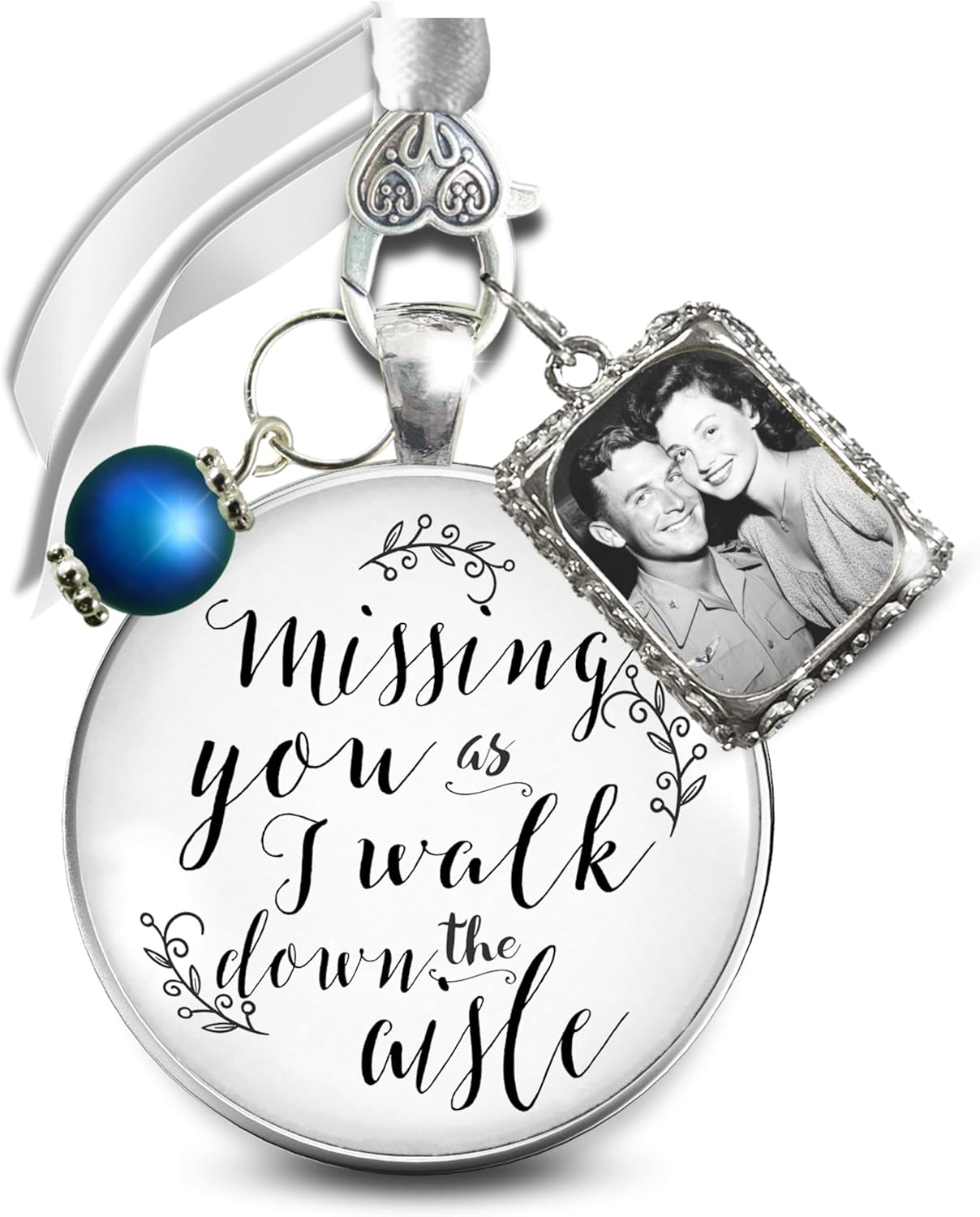 Gutsy Goodness Missing You As I Walk Down the Aisle Wedding Bouquet Memory Charm Memorial Bridal Pendant Jewelry Photo Frame