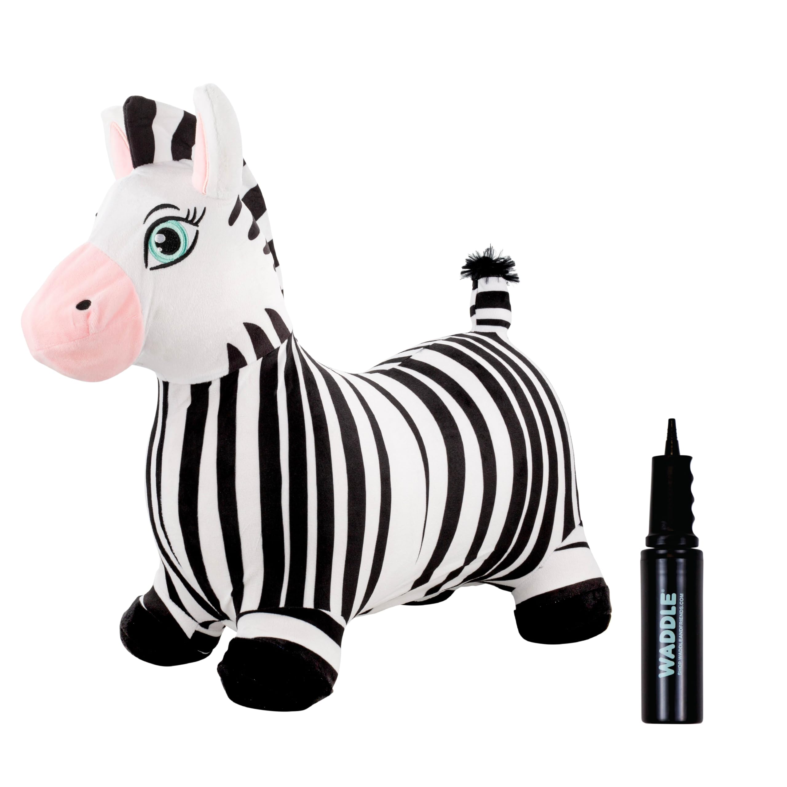 WADDLE Bouncy Hopper Inflatable Animal Hopping Plush, Indoor and Outdoor Toy for Toddlers and Kids, Pump Included, Boys and Girls Ages 2 Years and Up (Zebra)