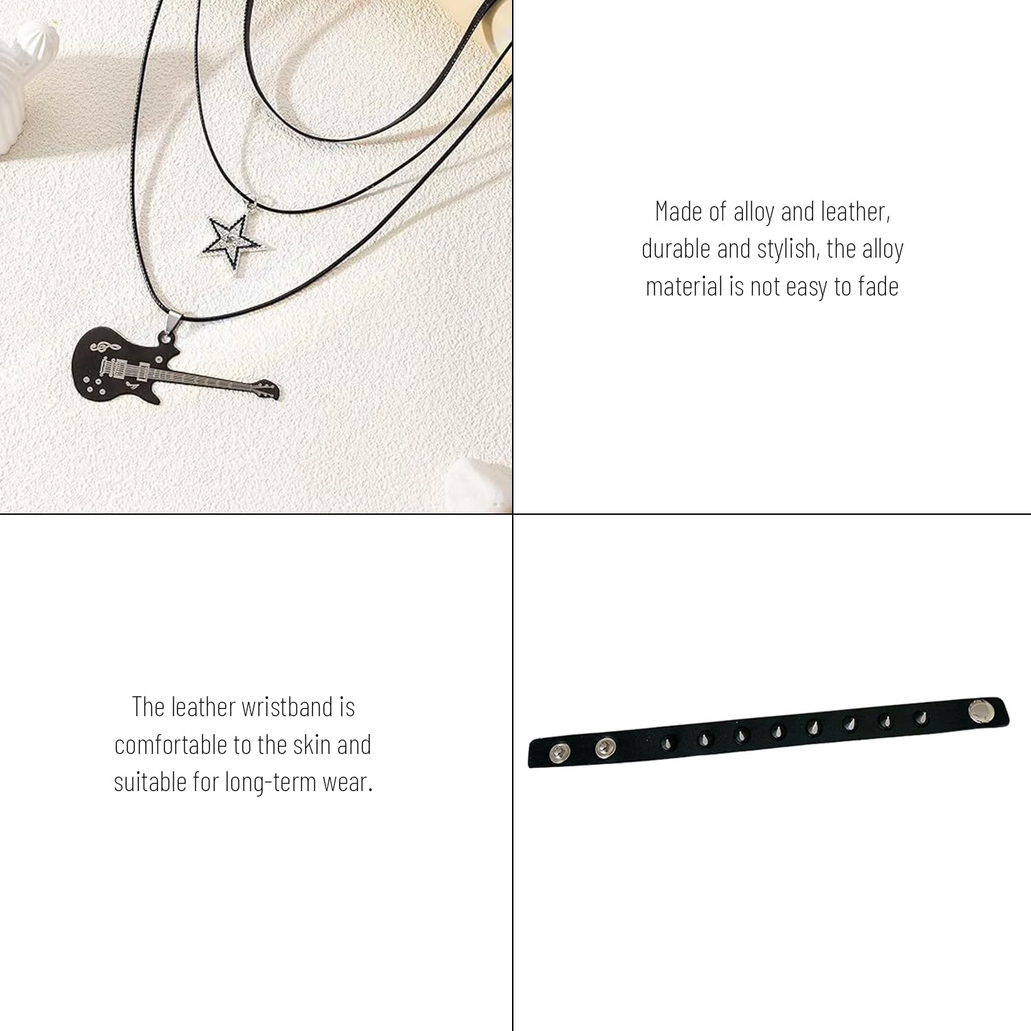 Collar Punk De Guitarra De 3 Piezas Y 1 Pulsera, Collar De Estrellas Multicapa, Joyas De Rock para Hombres Y Mujeres, Accesorios Retro.