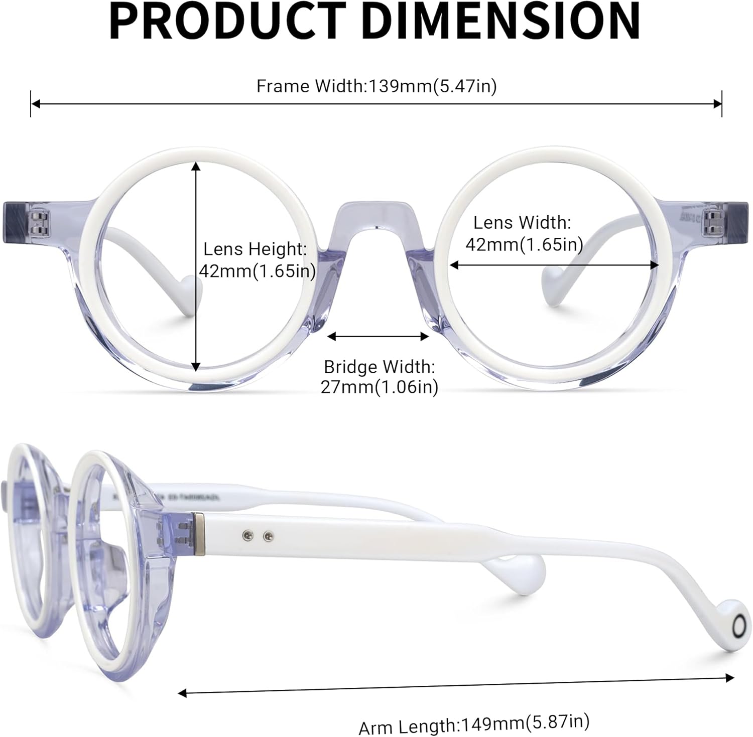 Zeelool Vintage Round Eyeglasses Frame With Non-prescription Clear Lens for Women Men Glanton ZJGA260547