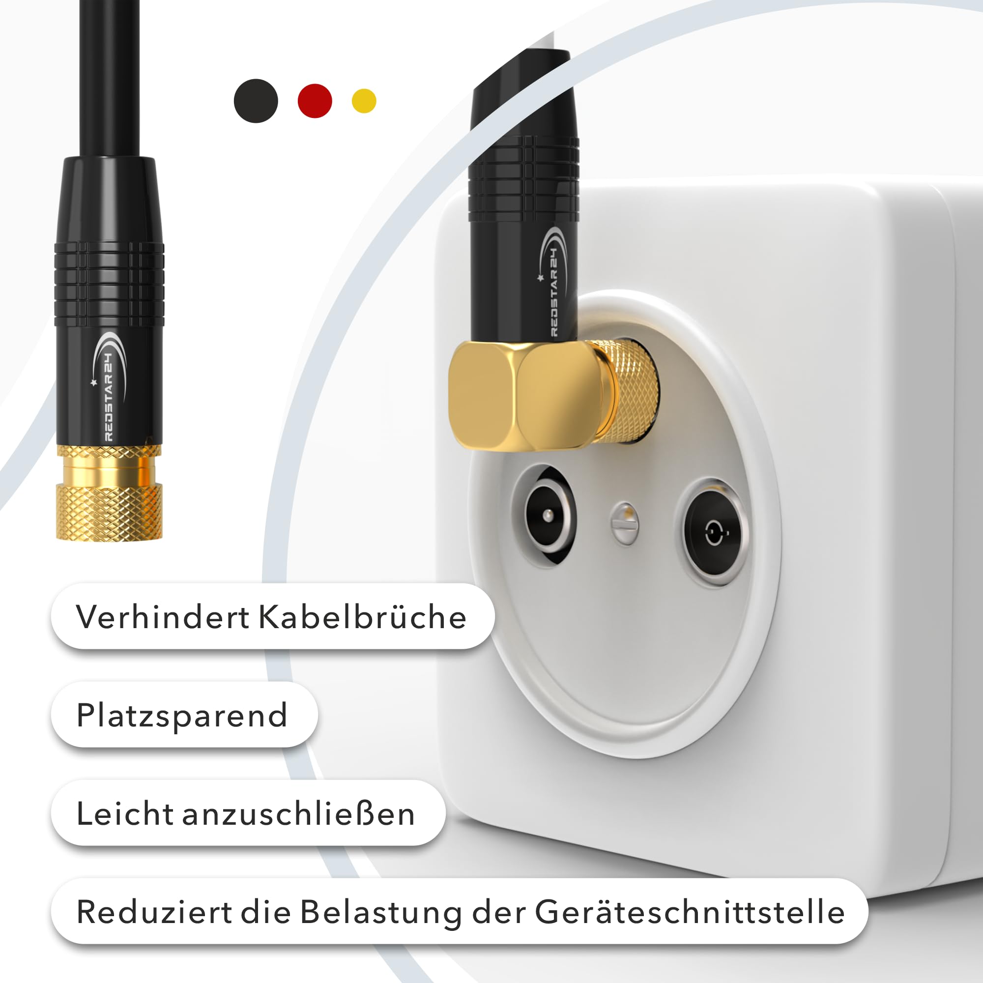 Cavo Antenna Satellitare 1m TV SAT HD Con 2 Connettori F (1 Angolato 90°) - Coassiale Ultra HD 4K 3D UHD Per Satellitari - Connettore Di Metallo - Nero - 1 Metro