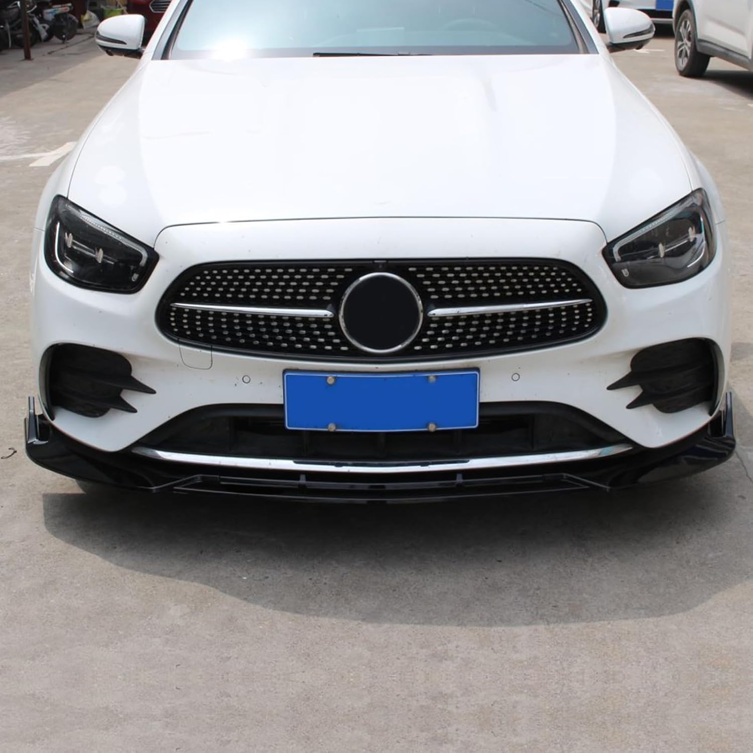 FREEMOTOR802® Front Bumper Lip Splitter Air Dam Chin Spoiler Lower Guard Trim, Compatible with 2021-2023 Mercedes-Benz W213 E-Class (Sport Bumper Only), B Style Gloss Black PP 3PCS