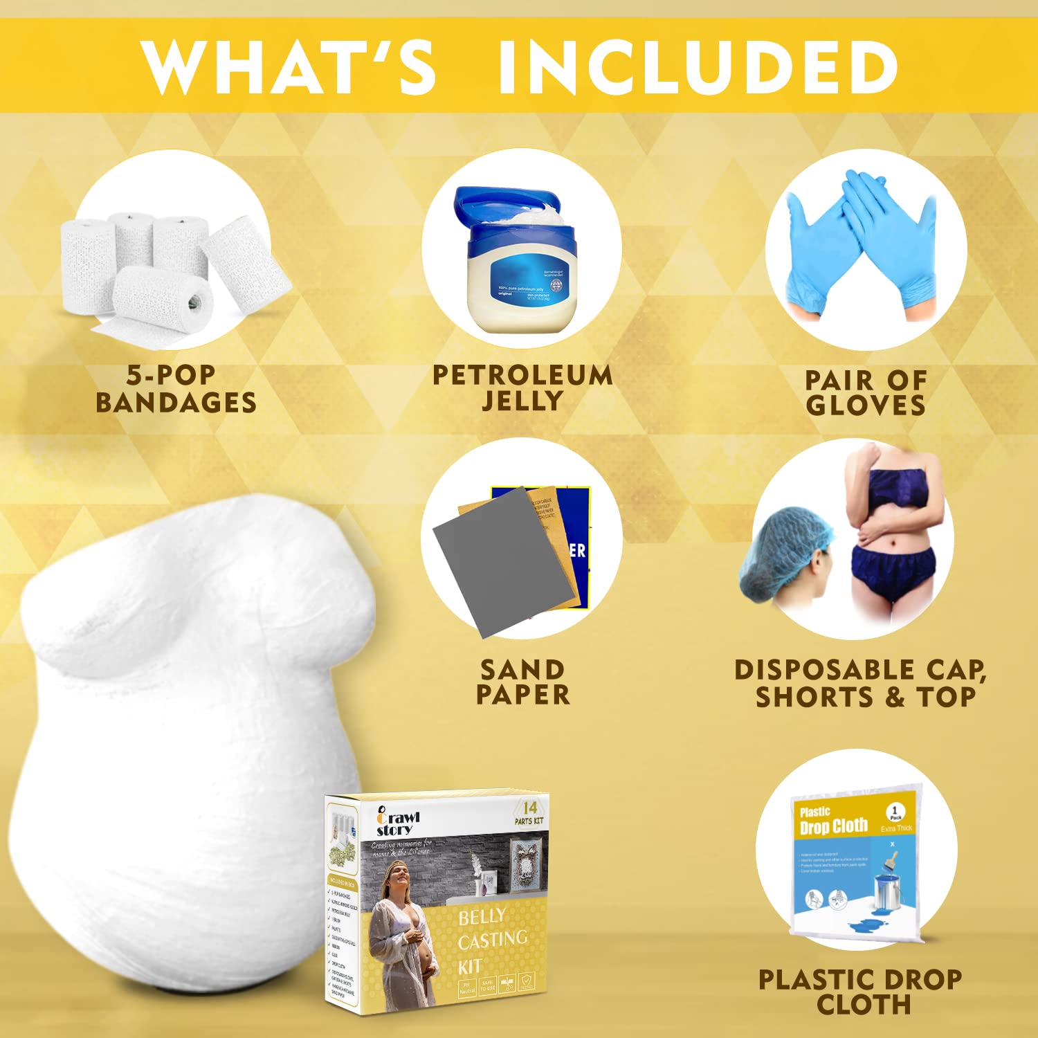 Belly Cast Kit Gravidanza-Baby Casting Kit | Con 5 rotoli di panno in gesso, accessori per appendere e oggetti decorativi | Perfetto regalo per baby shower e gravidanza|Kit per lancio del
