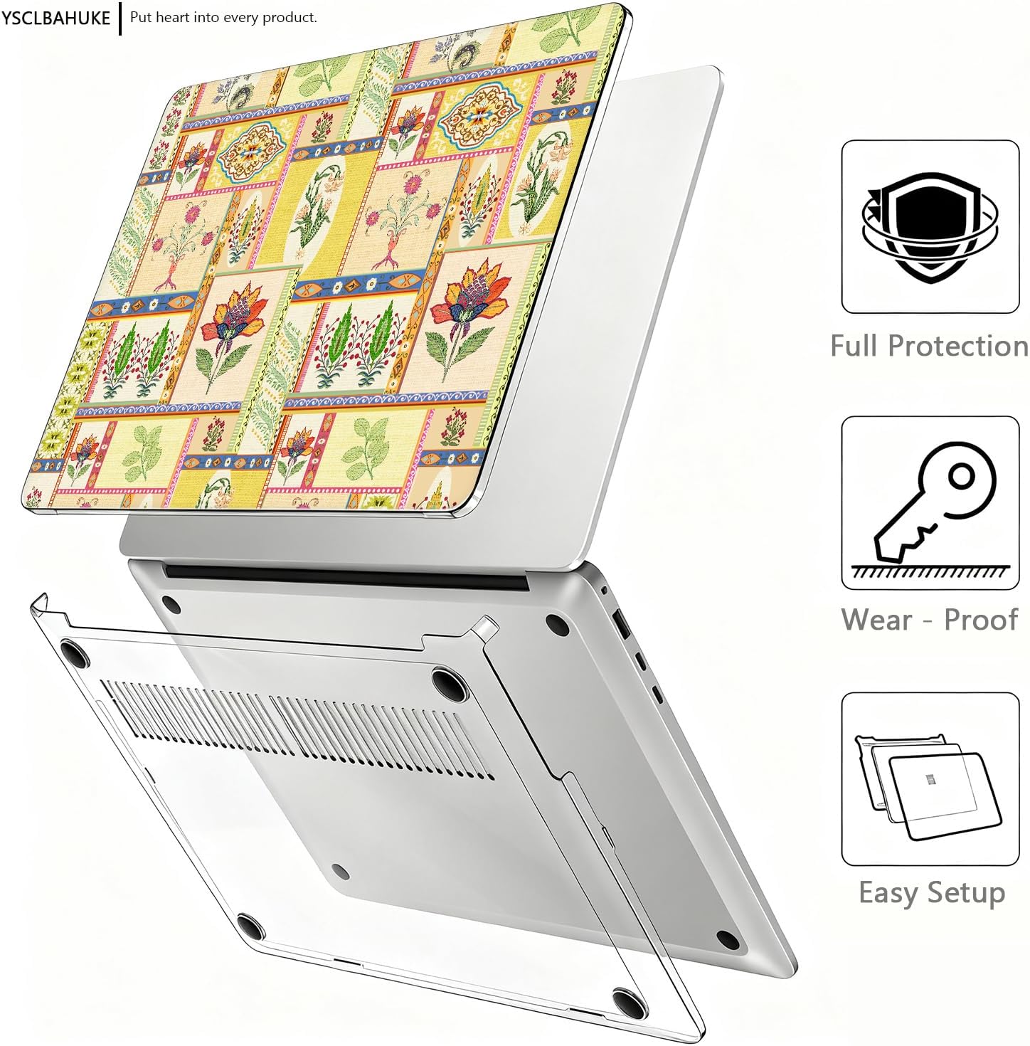 Case for Microsoft Surface Laptop 13.8 inch 2024 Release 7th Edition,Model: 2036 Creative Pattern Durable Scratch-Resistant,with Screen Protector+ Keyboard Cover, Vintage Floral image 3