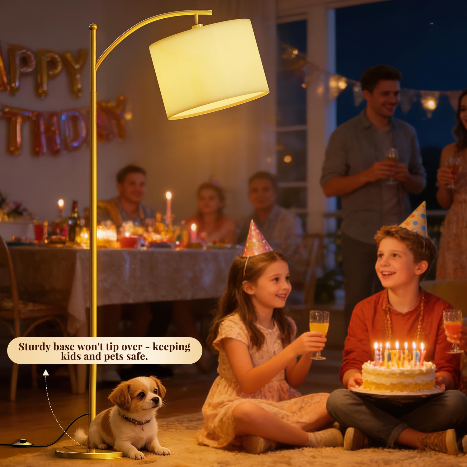 GLUROO Lampadaire Or avec Télécommande,Lampadaire sur Pied Salon avec 3 Couleurs Changeantes,Luminosité Continue,Lampe sur Pied avec Ampoule à Intensité Variable pour Chambre à Coucher,Bureau