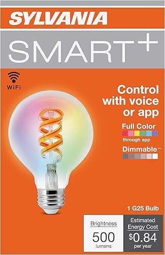 Miniatura 2 de Sylvania WiFi LED Smart G25 RGBW - Bombilla de filamento de color y acabado ámbar, 7 W eficiente, para AlexaGoogle Assistant, 2000 K, no requiere