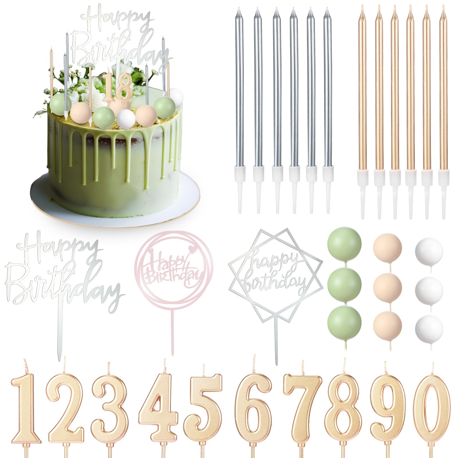Happy Birthday Cake Toppers - 34 Pcs Candles & Picks -13 Happy Birthday Cake Toppers - 34 Pcs Candles & Picks -13