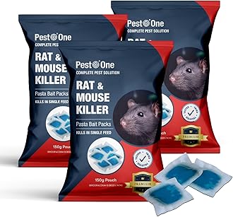 Mouse & Rat Killer Pasta Bait 450g (3 x 150g) – Single Feed Brodifacoum Rodent Poison Sachets – Indoor & Outdoor Use – Pest O One