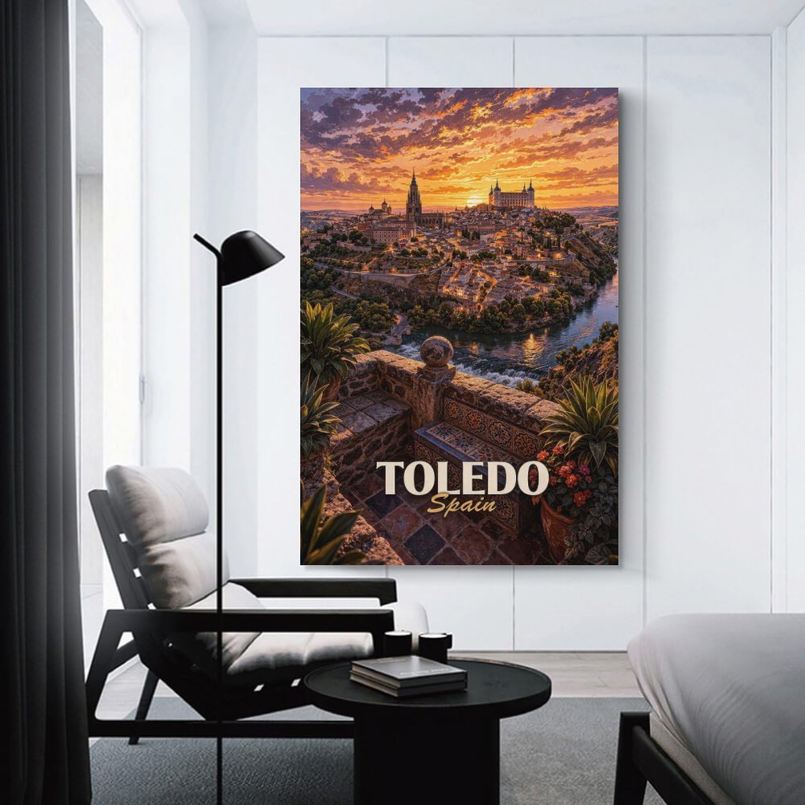 Junmoney Toledo, Spain at Sunset Decorative Wall Artwork, 20x30inch(50x75cm), for New Homes, Bedrooms Or Workspaces, Gift Idea for Housewarming And Birthdays