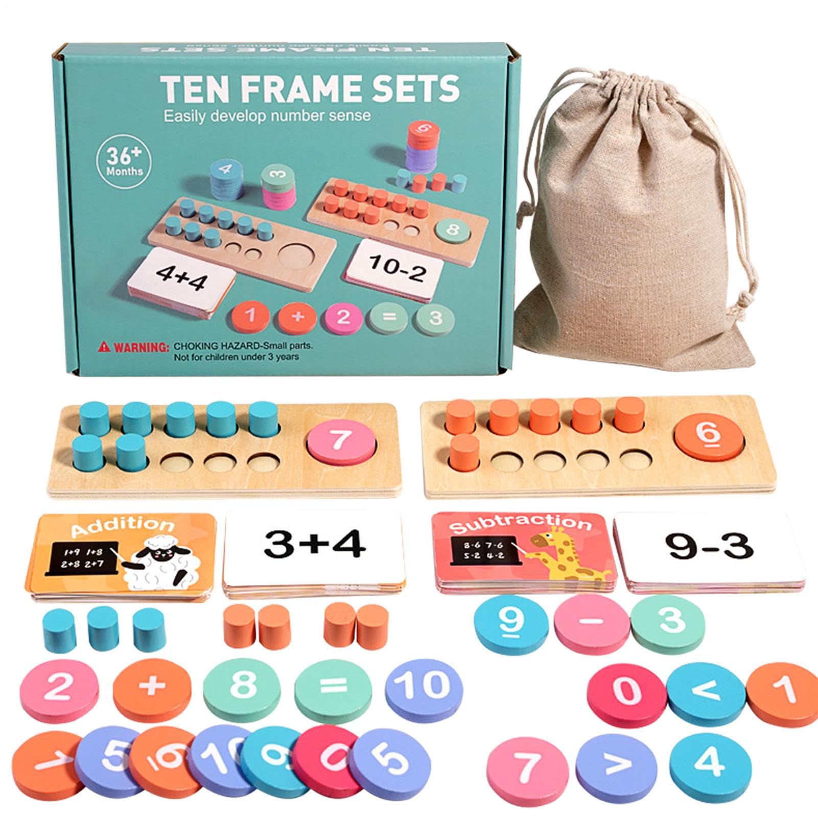 Wooden Counting Numbers Peg Board Ten Frame Set Math Manipulatives Tens Counters Elementary Homeschooling Learning Game Math Teaching Aids For Children Aged 3-8