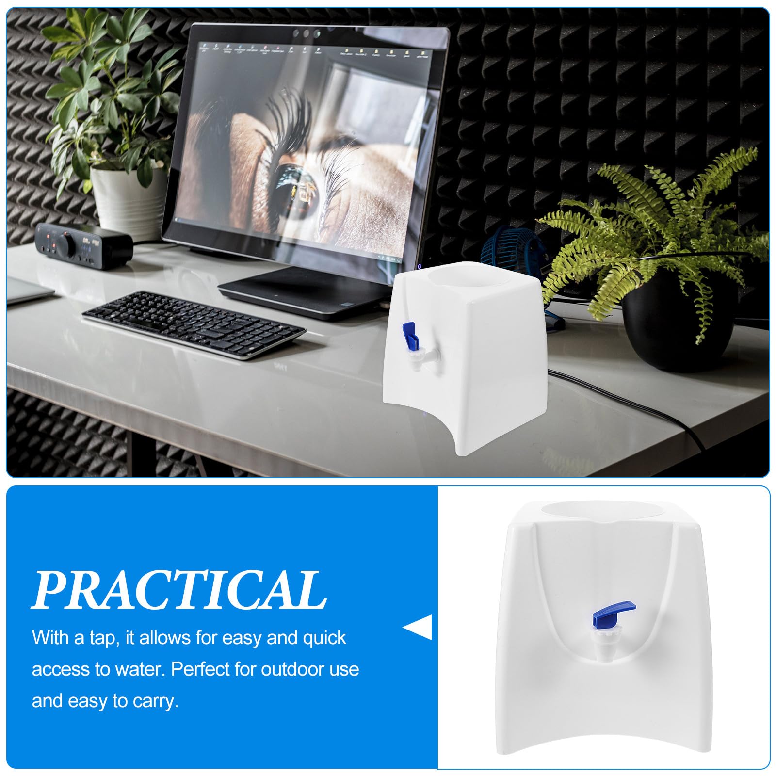 Mini Dispensador de Agua Fría de Sobremesa Compacto y Resistente de Plástico Blanco para Uso en Hogar y Exterior Soporte para Botella y Grifo Fácil