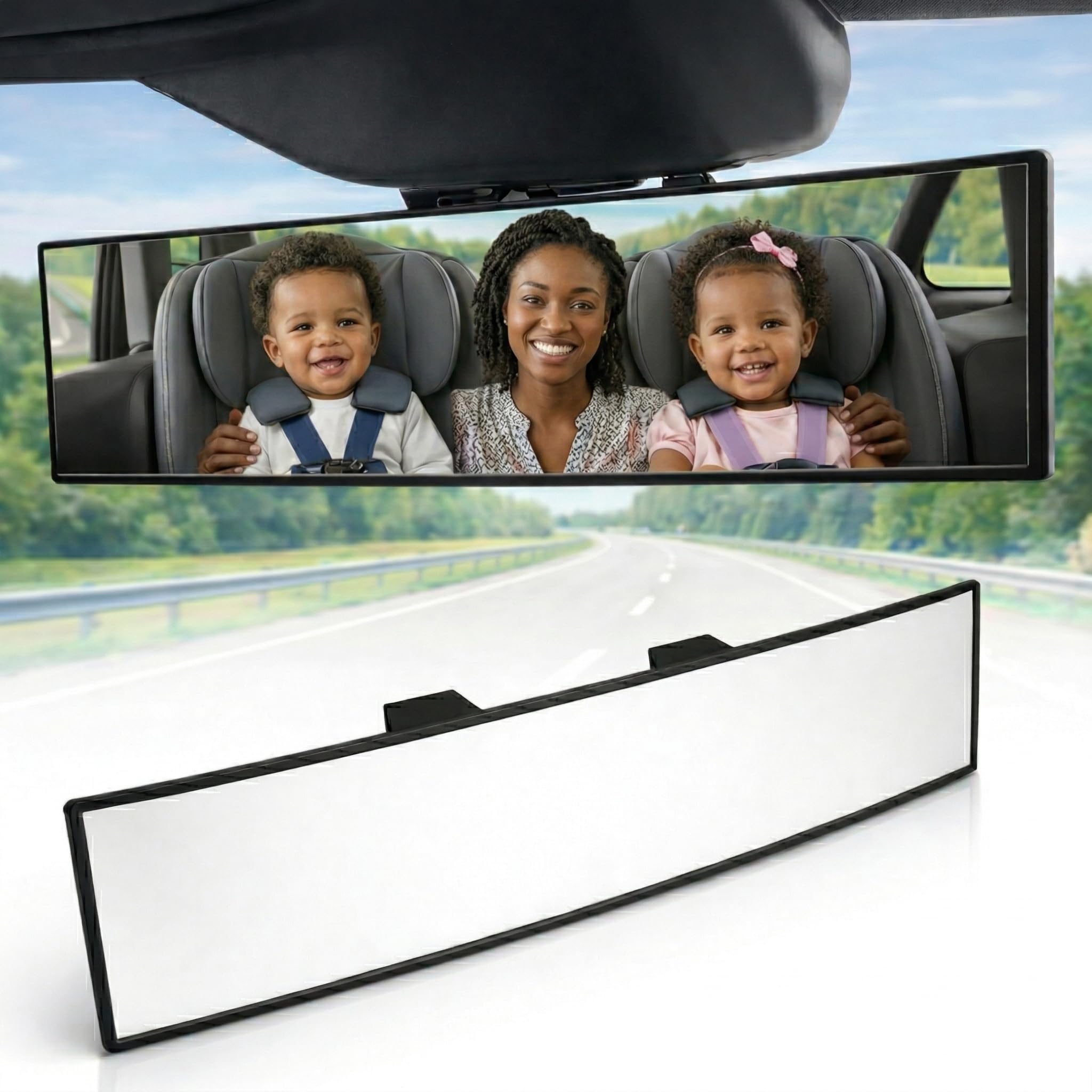 9.4" ICBEAMER Clip On Rear View Mirror | Convex Clear Tint, Panoramic Wide Angle HD Glass, Anti Glare, Universal Fit for Car, SUV, Truck | Eliminates Blind Spots (1 Pack)