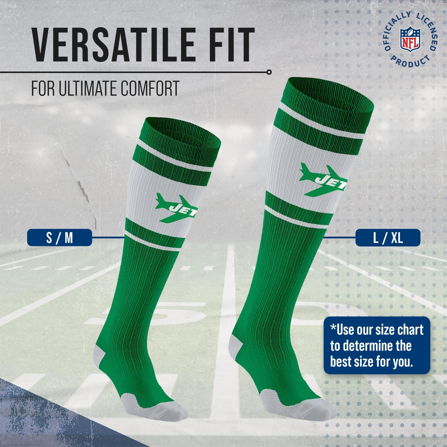 For Bare Feet NFL Classic NEW YORK JETS Marathon Compression Sock Team Color Small/Medium - Image 5