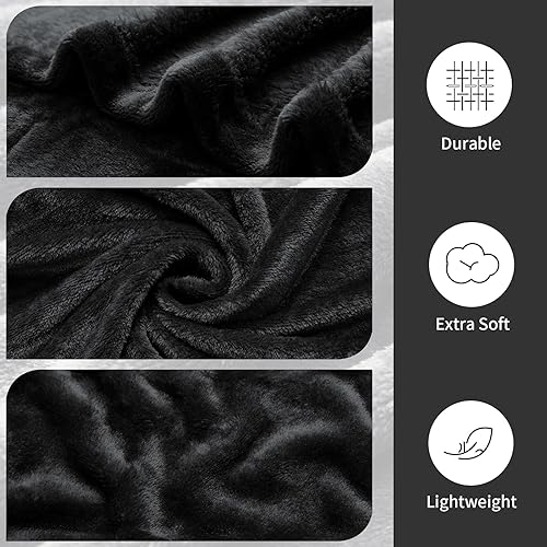 Miniatura 2 de Manta de forro polar tamaño individual, color negro, para sofá, cama, campamento, viajes, manta mullida y acogedora de felpa de 66 x 90 pulgadas,
