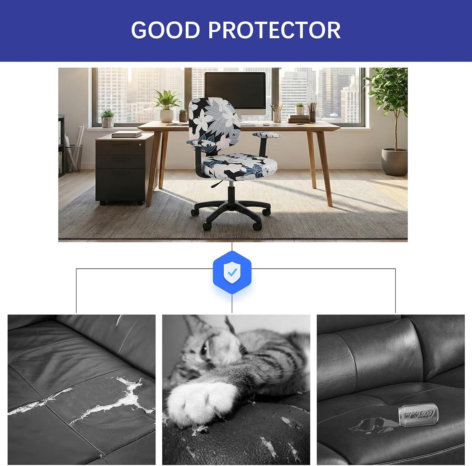WOMACO Office Computer Chair Cover with Armrest Covers, Stretch Universal Rotating Rolling Desk Chair Slipcover, 4 PCS Stretchable Office Chair Seat Protector (Leaves and Flowers, with Armrest Covers) image 4