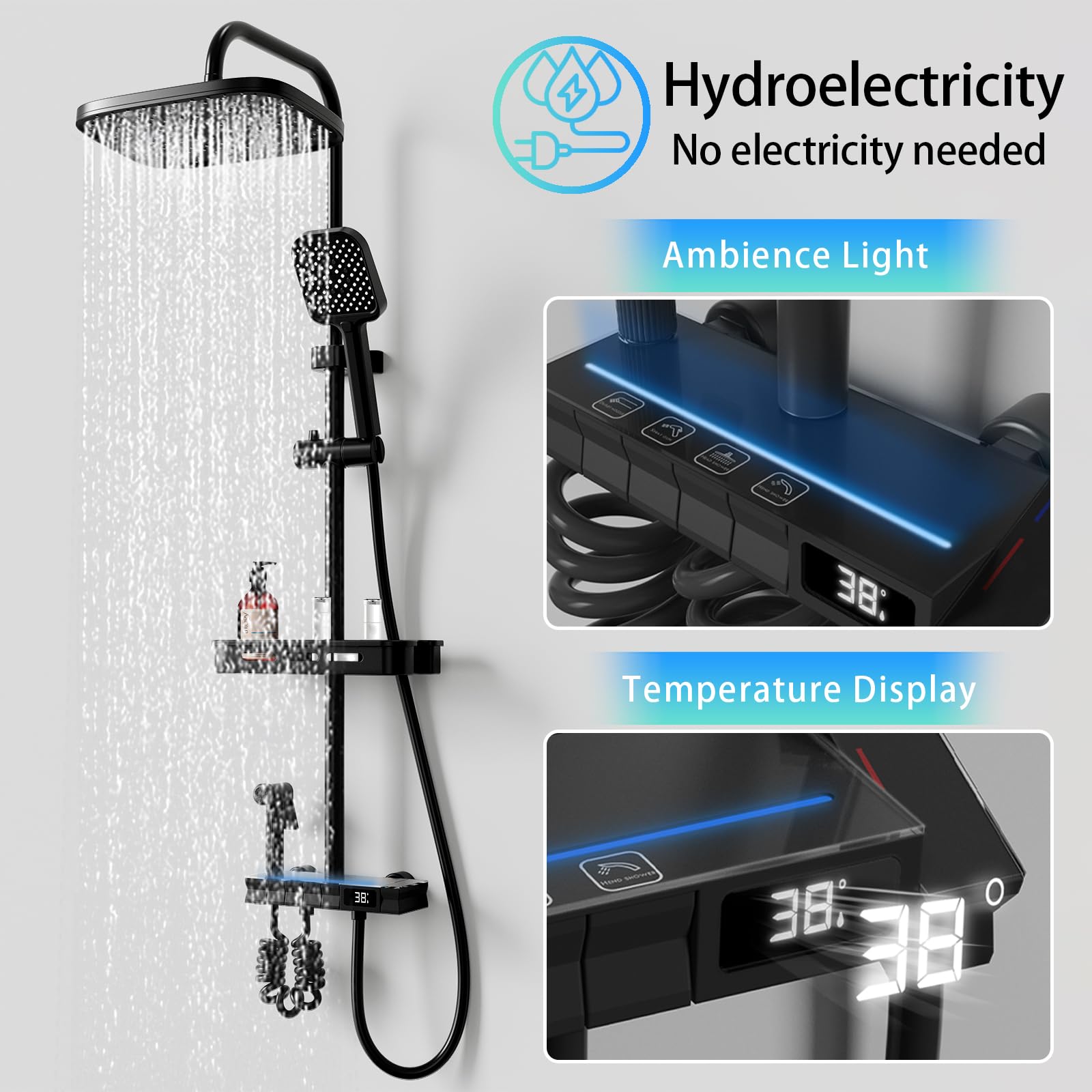 AIMOYO Duschsystem Komplettset Mit Armatur - Verstellbare Regendusche & Handbrause, 80-117 Cm Höhenverstellbar (Chrom)