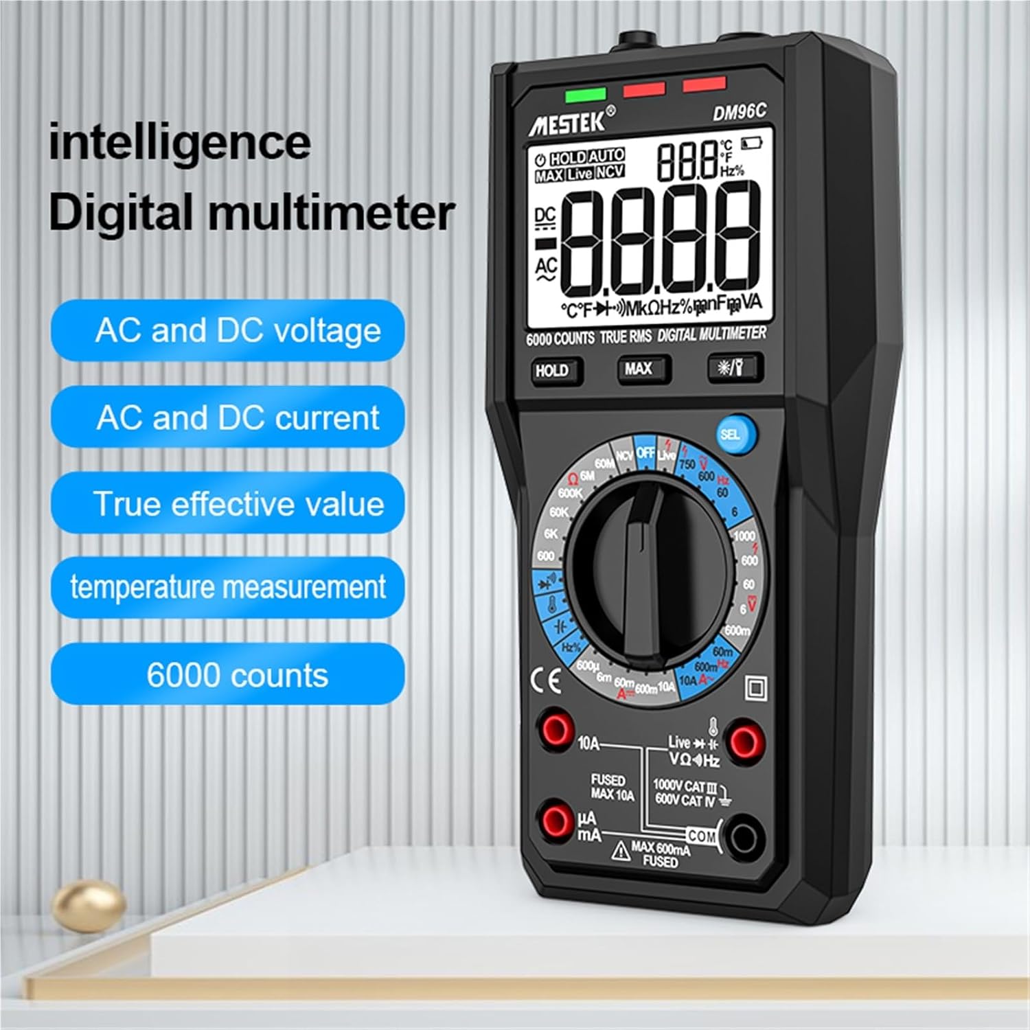 DM96 Digital Multimeter Model with Auto Range AC DC Voltage & Current Temperature Measurement Tester