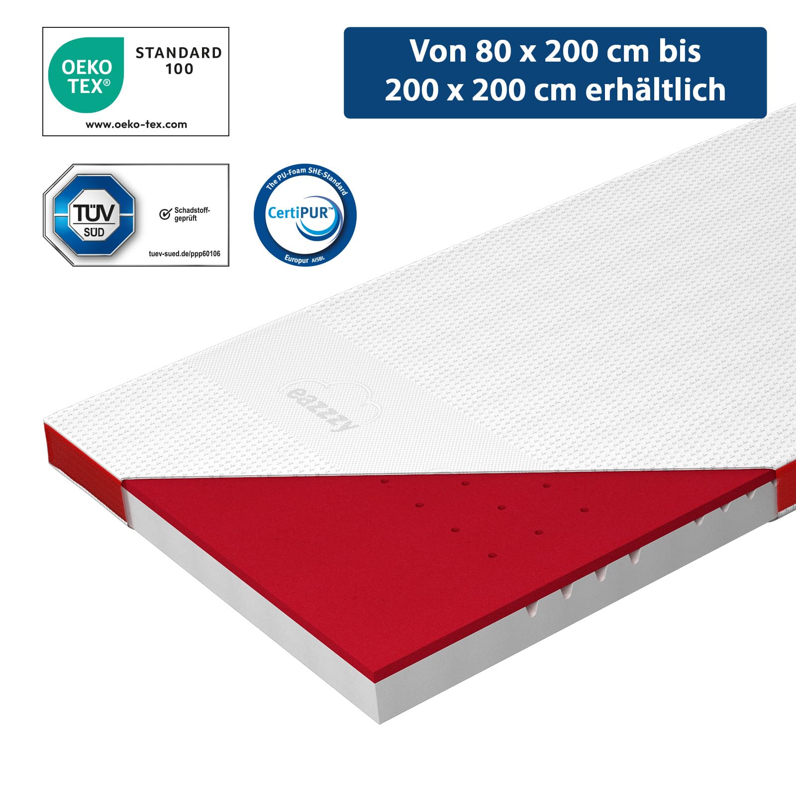 Genius Topper eazzzy - Topper Premium Heat Therapy con manta eléctrica y espuma viscoelástica con certificado Öko-Tex, 9 cm de alto, 120 x 200 cm y otros tamaños