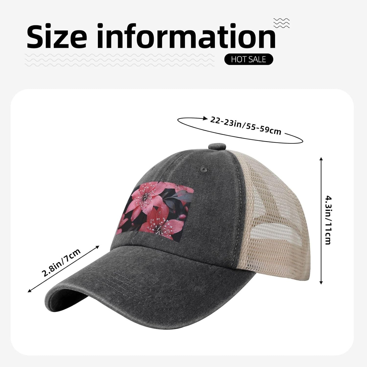Snapback Trucker Hats Black Flower Cowboy Baseball Caps Adjustable Blank Mesh Ball Caps for Men Women