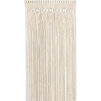 Macrame Wall Hanging Tapestry Boho Handwoven Macrame Door Curtain Wedding Curtain Boho Wall Decoration for Room Divider Window Curtains Wedding Background Interior Decoration Beige 35 x 70 inches