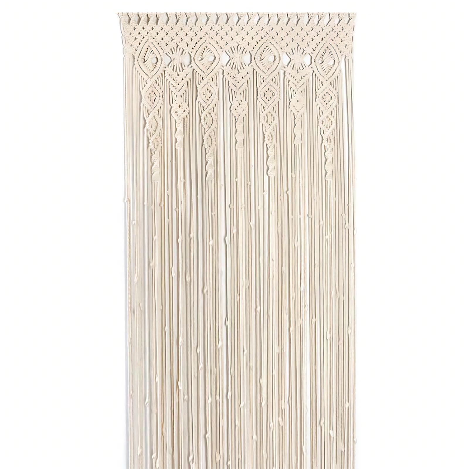 Makramee Wandbehang Tapisserie, Boho Handgewebte Makramee Türvorhang Vorhang, Hochzeits Vorhang Boho Wand Deko für Raumteiler, Fenstervorhänge, Hochzeitshintergrund, Inneneinrichtung,Beig (35x70in)