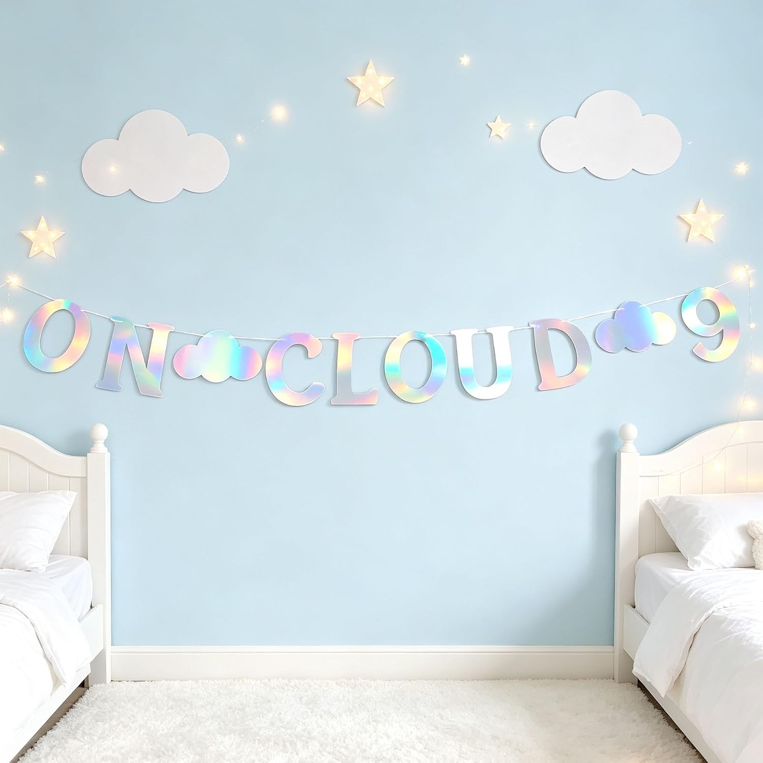 On Cloud 9 Banner White 9.8 Ft Birthday Decorations