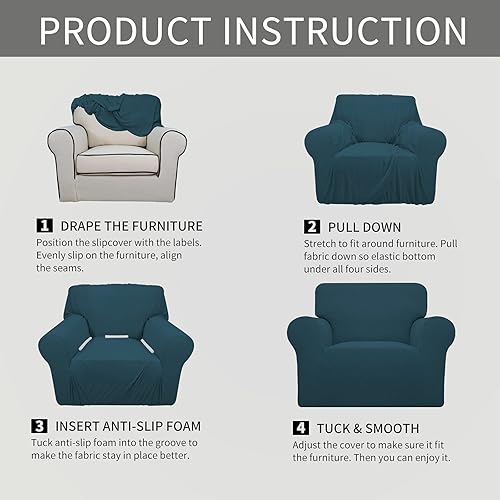 Vista 134 de Easy-Going - Funda elástica para sofá biplaza, 1 pieza, suave, con parte inferior elástica, protector para niños, tela jacquard de elastano y Gris