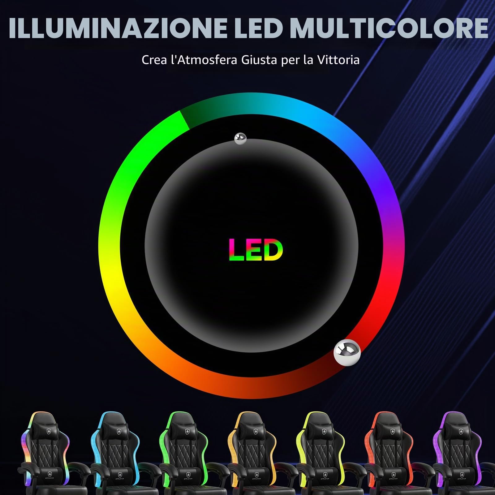 GTPLAYER Sedia da gioco, sedia da ufficio, sedia da gioco con barra luminosa a LED, sedia da giocatore, schienale con custodia, sedia ergonomica in PC con telecomando