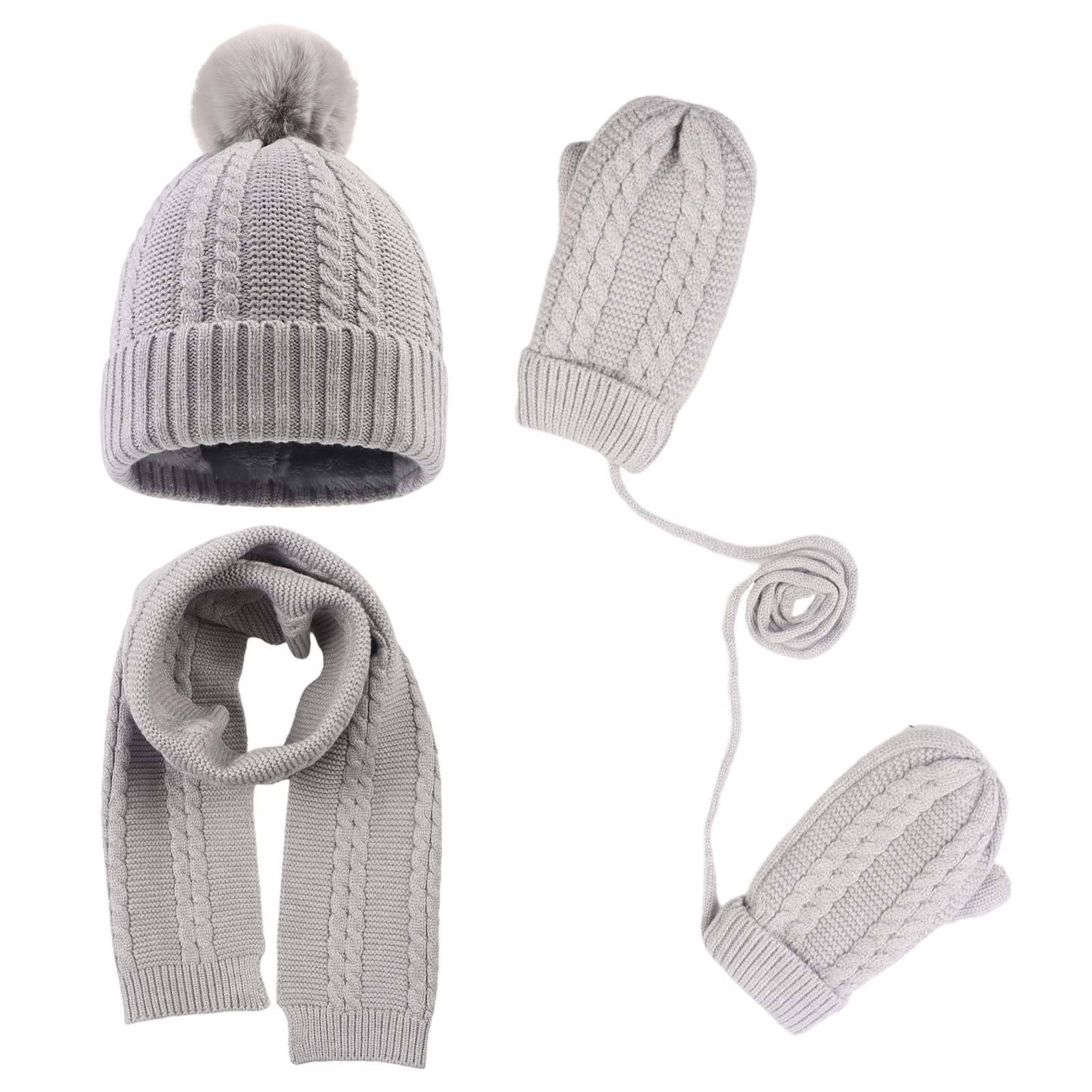 Peecabe Kids Winter Hat Scarf Mittens Set Toddler Knitted Beanie 2-7 Years