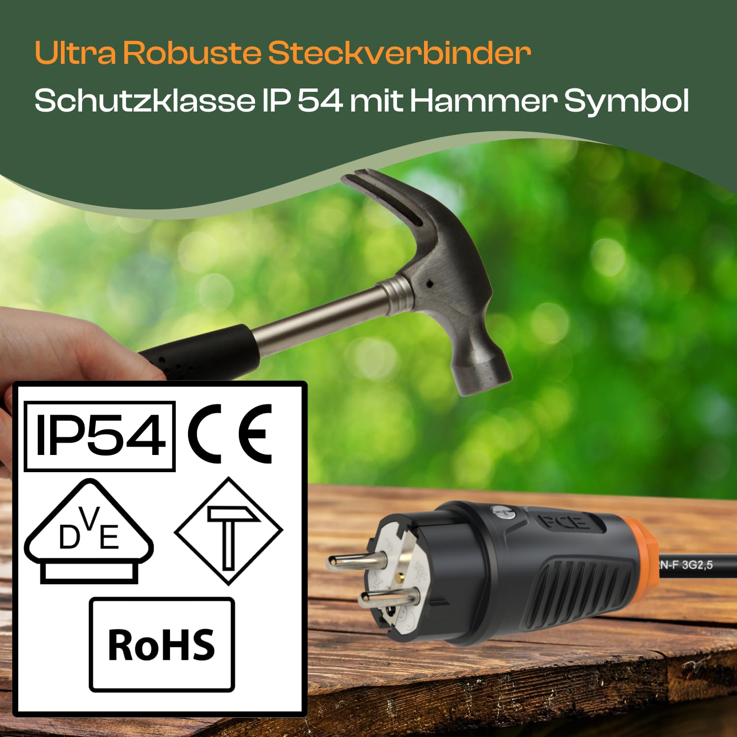 Schutzkontakt Verlängerungskabel 5m Außen 3Fach Verteiler Stromkabel Außenbereich Schuko Verlängerung PCE Outdoor Verlängerung Kabel Steckdosenleiste 3-Fach Mehrfachstecker Multisteckdose 3x1,5