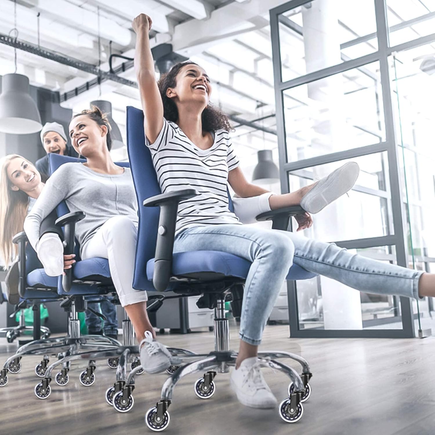 Office Chair Caster Wheels Replacement, Heavy Duty Casters Safe for All Floors,Without Chair Mats. 3" Rubber Office Furniture Casters Replacement,Universal Fit : Office Products