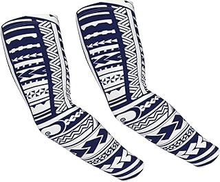 Mangas de brazo de protección solar UV con estampado tribal maorí polinesio, color azul, para baloncesto, golf, fútbol