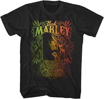 Bob Marley Kaya Touch The Sky Adult Black Short Sleeve T Shirt Vintage Style Reggae Graphic Tees