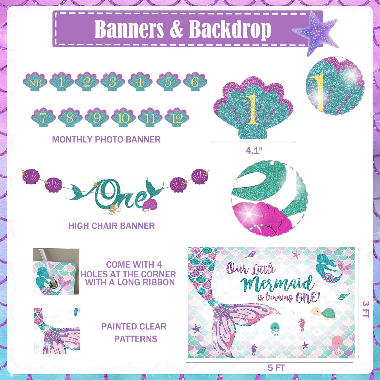 Amazon.com: Hombae Mermaid 1st Birthday Decorations, 124PCs - Oneder the Sea Party Supplies Girl with Our Little Mermaid Is Turning One Backdrop, Balloon Garland, Banner, Crown, Poster, Cake Topper : Home & amazon-com-hombae-mermaid-1st-birthday-decorations-124pcs-oneder-the-sea-party-supplies-girl-with-our-little-mermaid-is-turning-one-backdrop-balloon-garland-banner-crown-poster-cake-topper-home