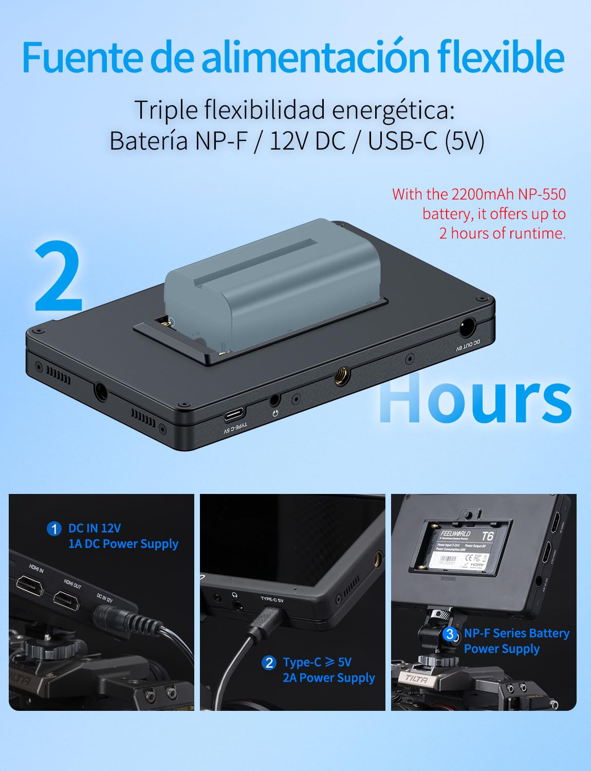 FEELWORLD T6 Monitor de Campo de 6 Pulgadas Carcasa de Aluminio con batería F550 2200mAh y Bolsa, Waveform LUT HDR 4K HDMI 1920x1080 IPS Ligero para Vloggers Fotógrafos Creadores de contenidos
