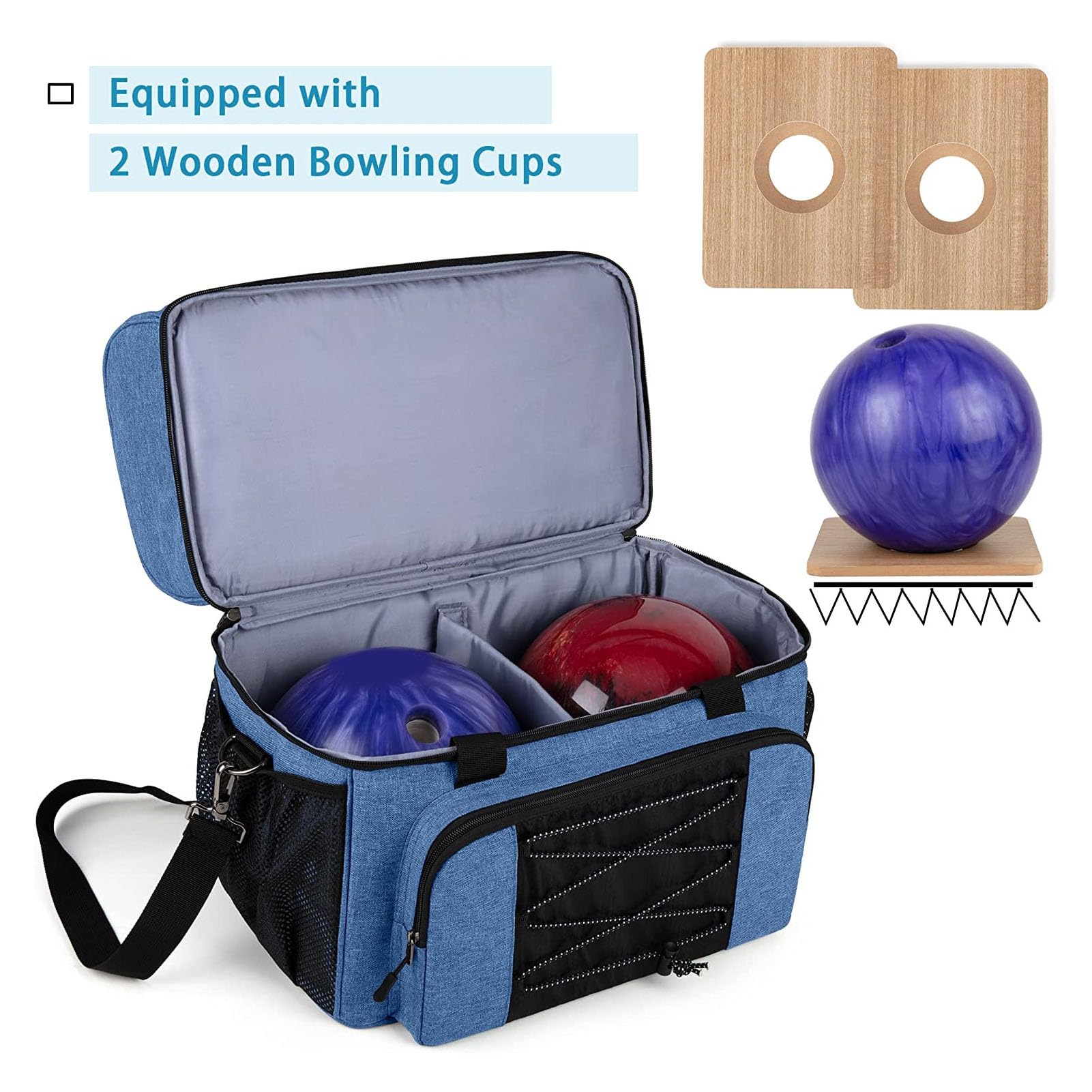 Sac de Boule de Bowling 2 balles, Sac de Bowling à Deux balles avec Support rembourré et bandoulière réglable, Accessoires de Bowling Portables en Nylon pour Chaussures jusqu'à la