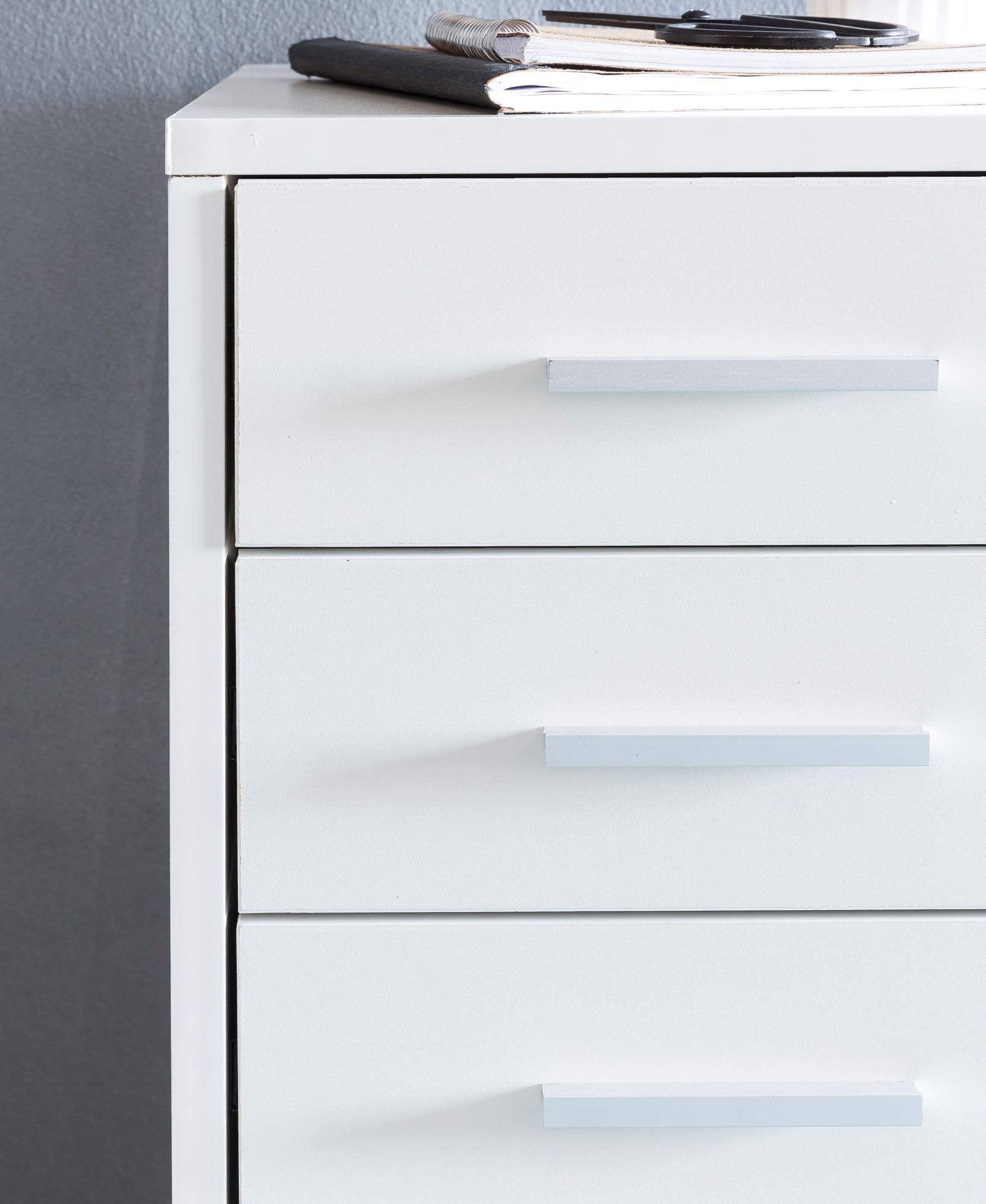 FineBuy Rollcontainer Weiß 33 x 63 x 38 cm Holz Schubladenschrank Schreibtisch, Büro Schrank mit 5 Schubladen, Container Rollschrank klein Standcontainer schmal, Schreibtischcontainer mit Rollen
