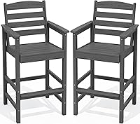 Vista 13 de SERWALL Juego de 2 sillas Adirondack altas con mesa de conexión, color gris