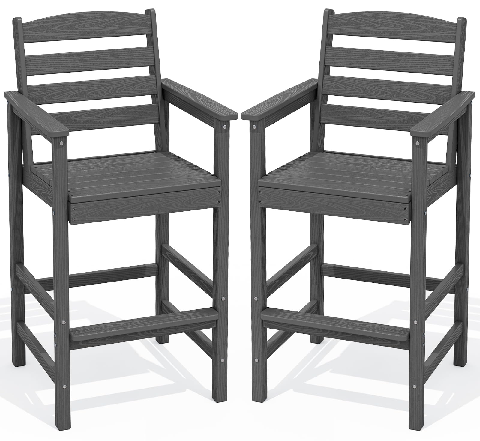 SERWALL Tall Adirondack Chairs Set of 2, Oversize Balcony Adirondack Chairs Set, Outdoor Bar Height Barstools Widened Chair Set for Bistro, Poolside,